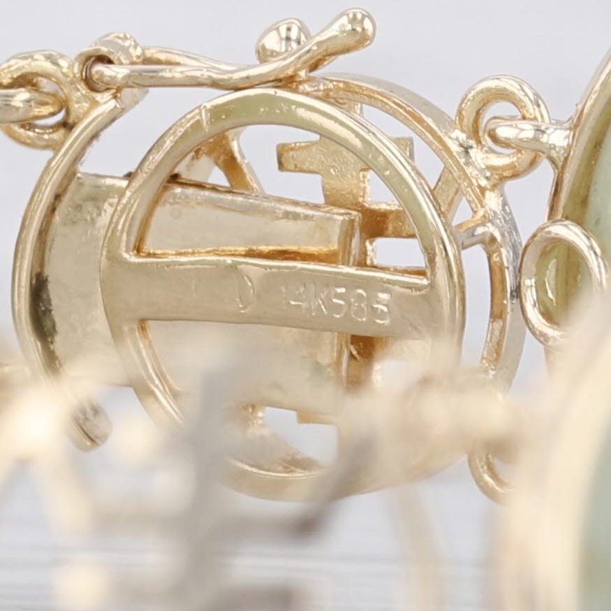 Light Gray Jadeite Jade Hololith Chinese Character Circle Link Bracelet 14k Gold 7.25"