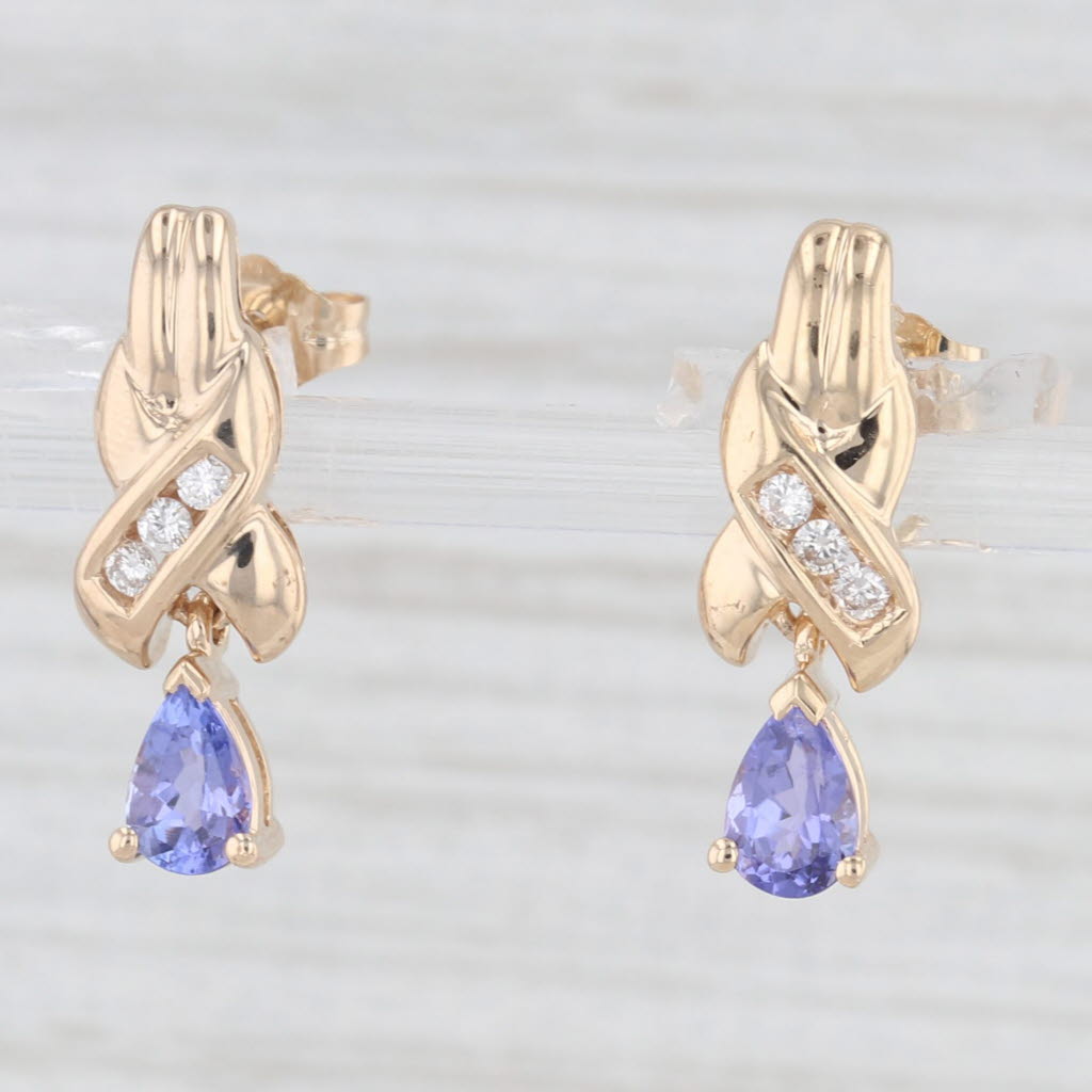 Light Gray 0.90ctw Tanzanite Diamond Drop Earrings 14k Yellow Gold