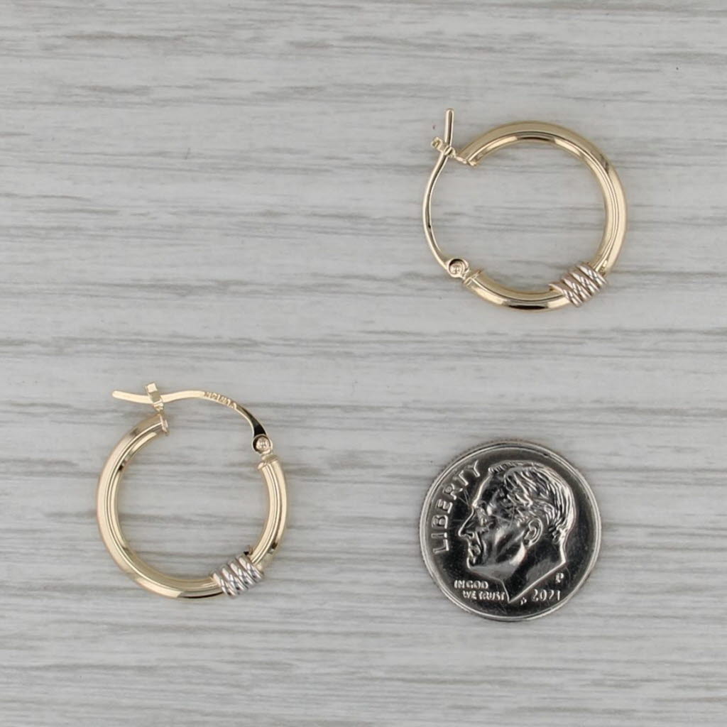 2-Toned Round Hoop Earrings 14k Yellow White Gold Snap Top Hoops