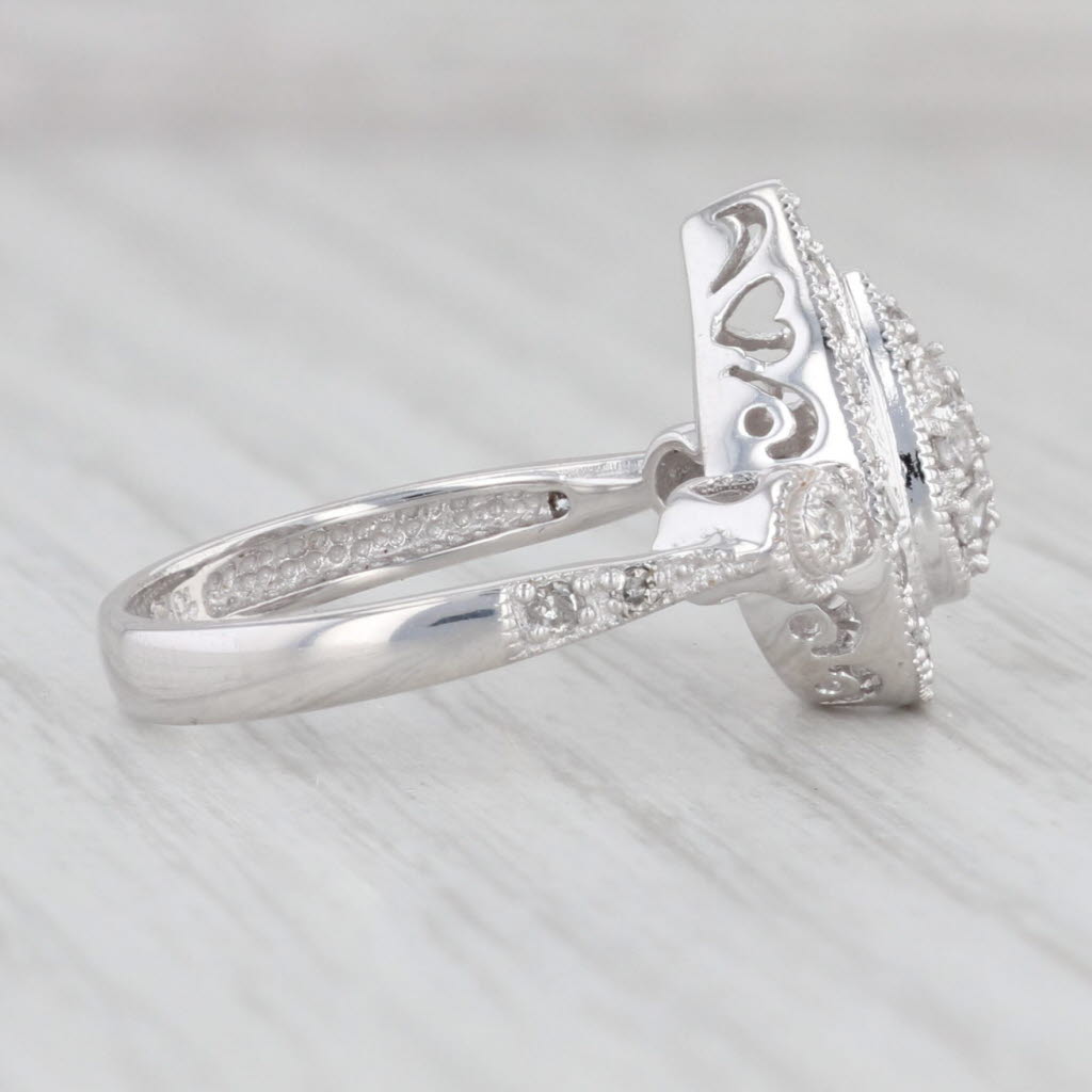 Light Gray 0.47ctw Diamond Halo Teardrop Engagement Ring 10k White Gold Size 7.25