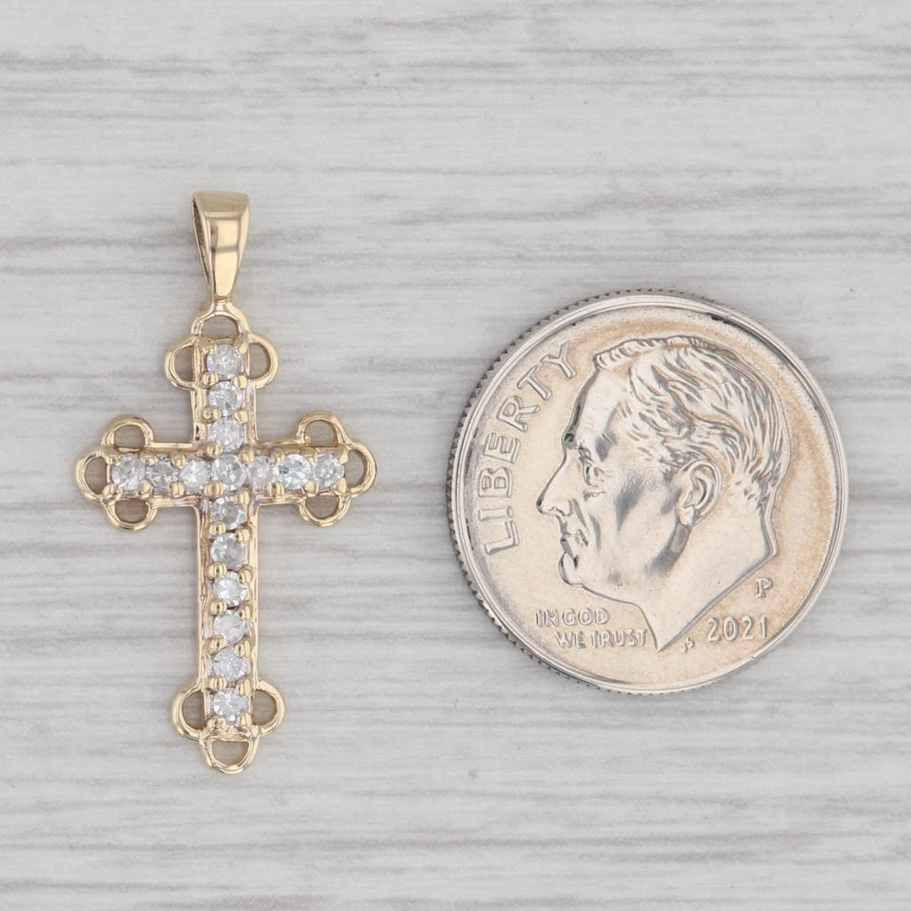 Gray 0.20ctw Diamond Cross Pendant 10k Yellow Gold Small Drop