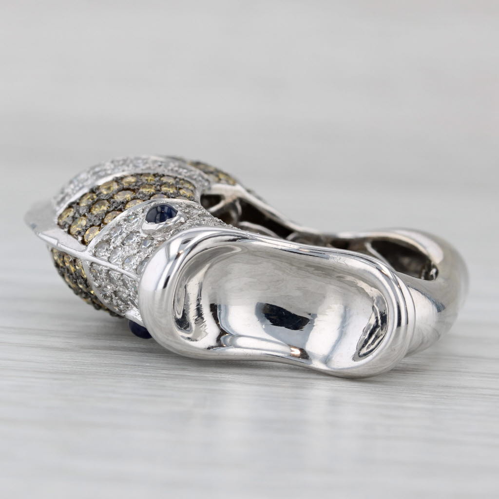 Gray 2.44ctw Yellow White Diamond Sapphire Fish Ring 18k White Gold Size 7.75