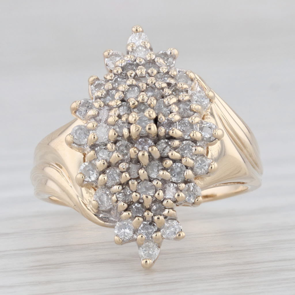 Light Gray 0.85ctw Diamond Cluster Bypass Ring 10k Yellow Gold Size 8.25 Cocktail