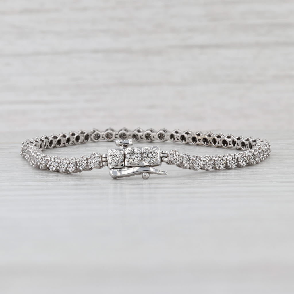 0.80ctw Diamond Tennis Bracelet 14k White Gold Bar Links 6.75" 3.1mm
