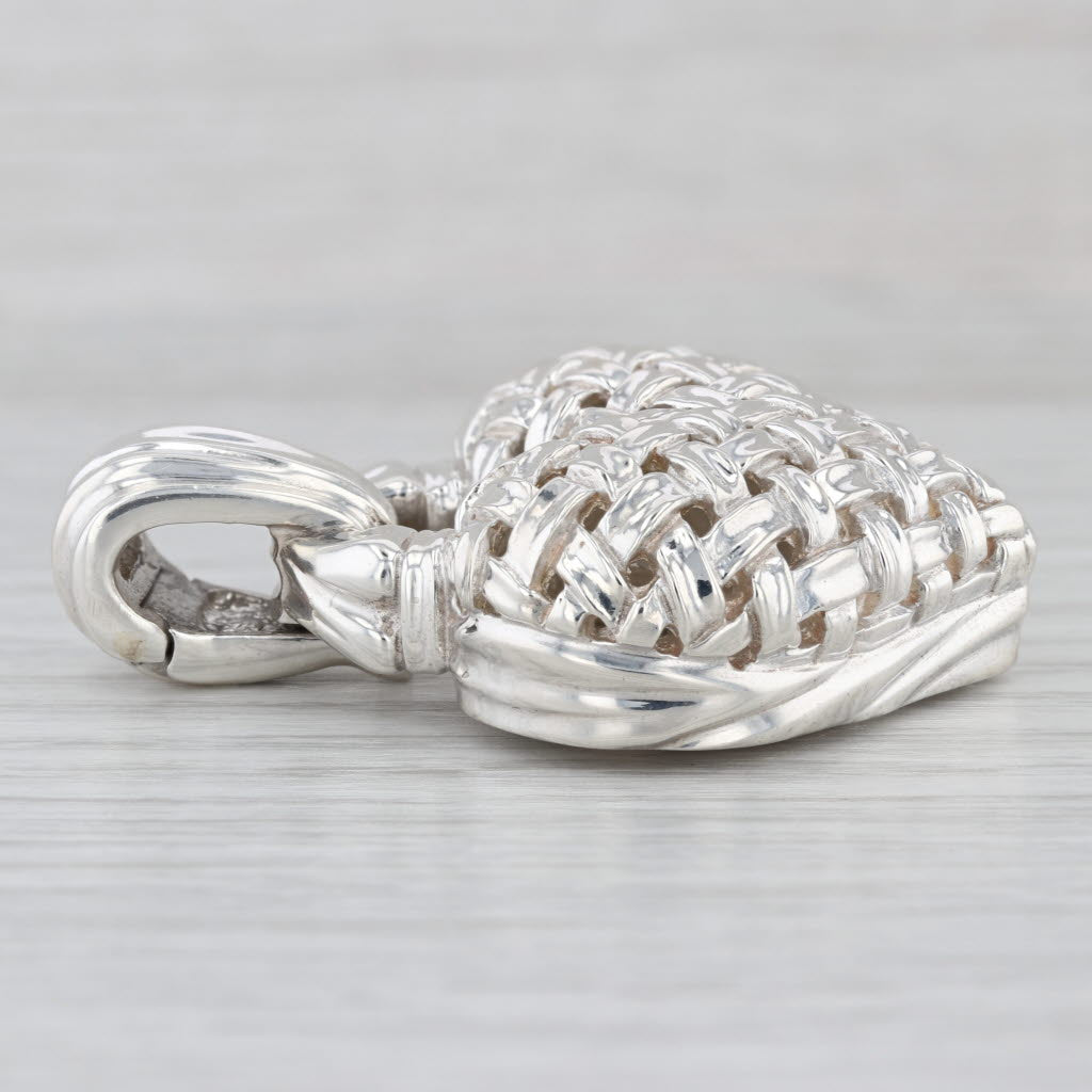 Slane & Slane Large Basketweave Heart Pendant Sterling Silver Enhancer Clip Bail