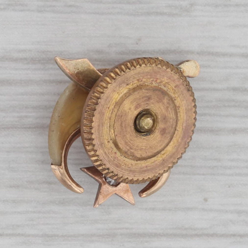 Gray Antique Shriners Masonic Pin 10k Gold Diamond Crescent Pharaoh Badge