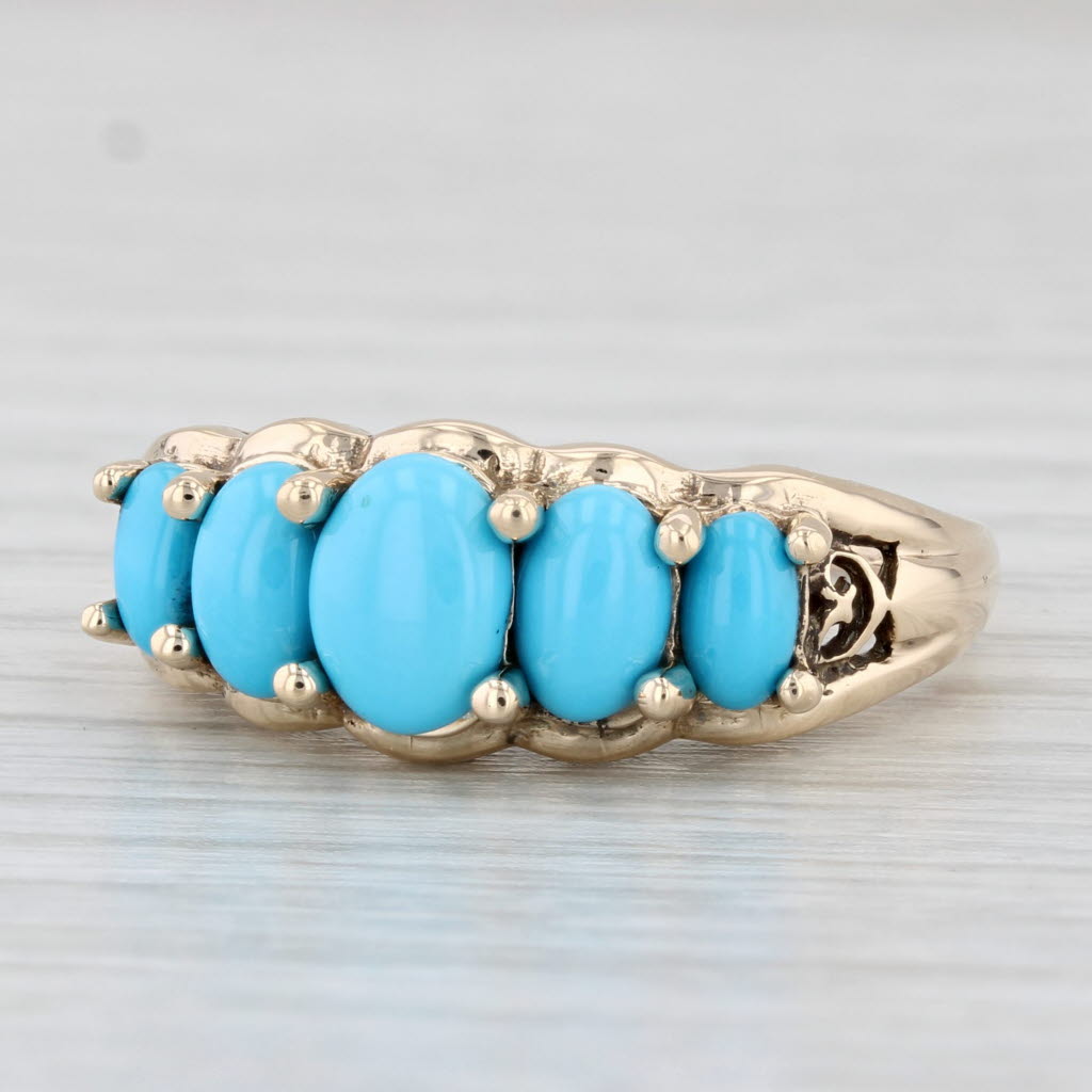 Light Gray Lab Created Turquoise Ring 10k Yellow Gold Size 8.25 Openwork Bridge