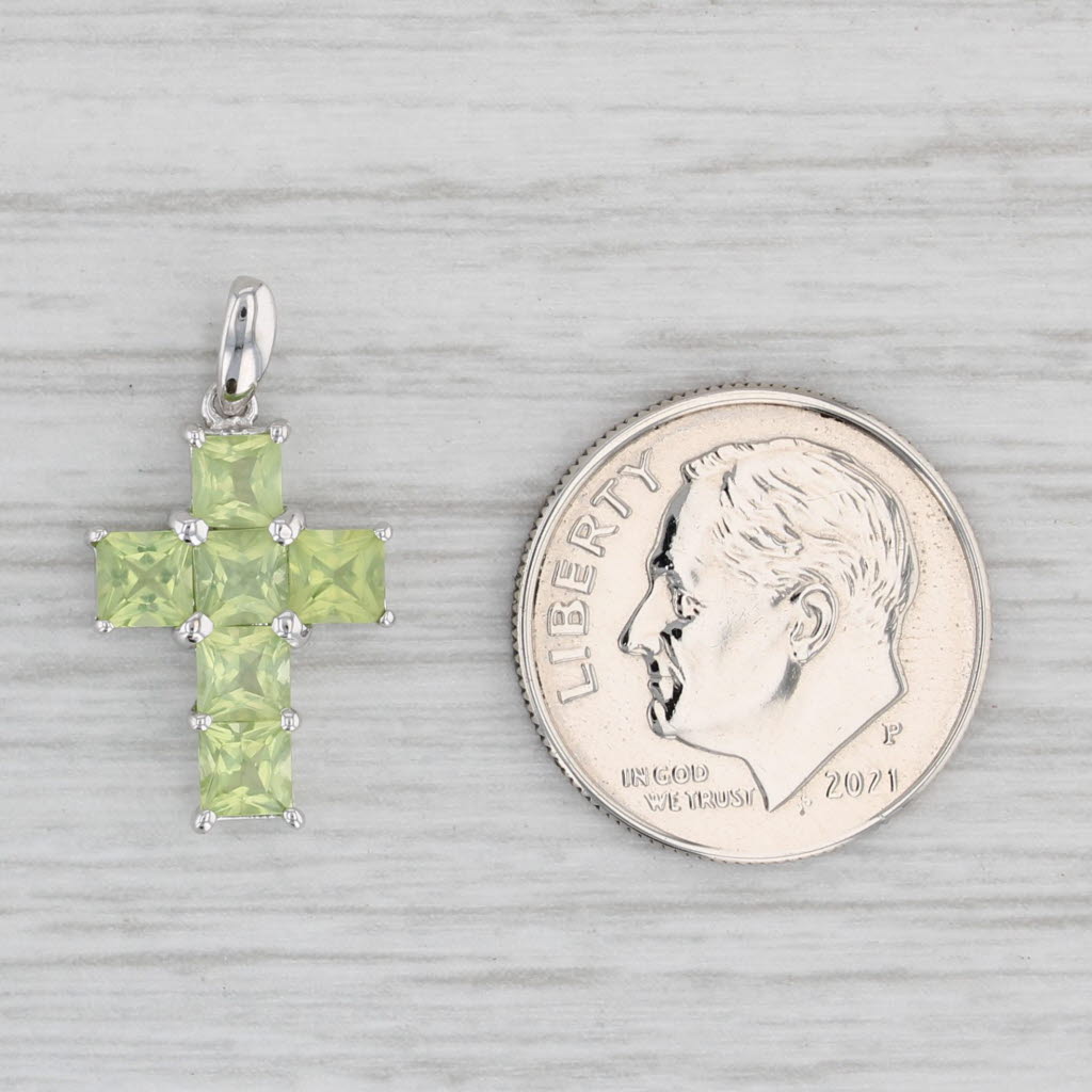 Light Gray 1.50ctw Peridot Cross Pendant 14k White Gold Small Drop Religious Jewelry