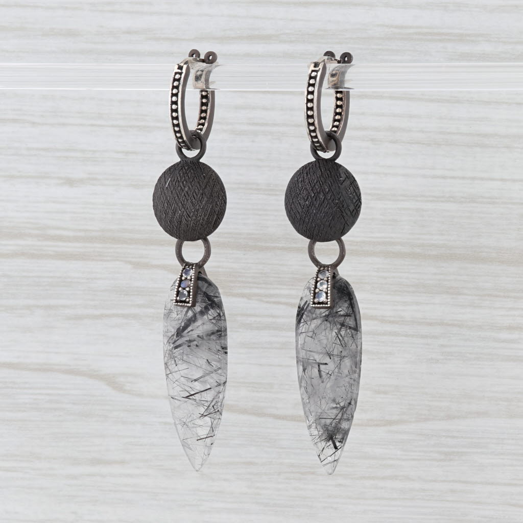 New Nina Wynn Hoop Charm Drops Earrings Sterling Silver Tourmaline Quartz