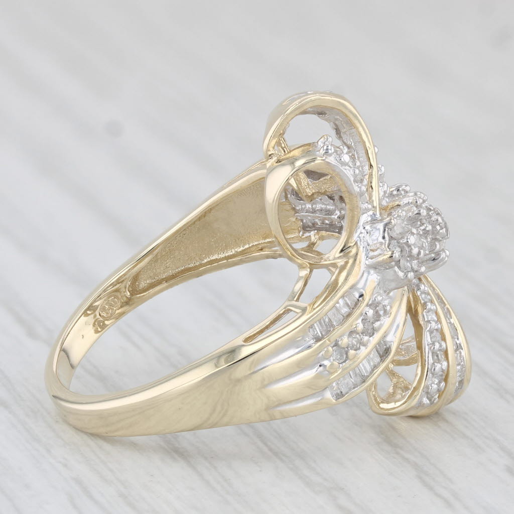 Light Gray 0.44ctw Diamond Bow Cocktail Ring 10k Yellow Gold Size 7.25