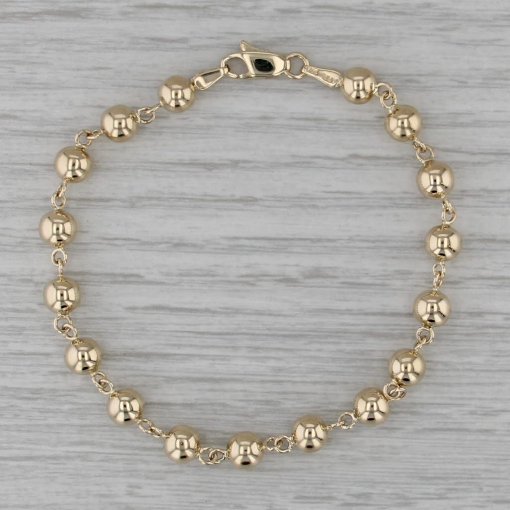 Bead Chain Bracelet 14k Yellow Gold 7.5" 6mm