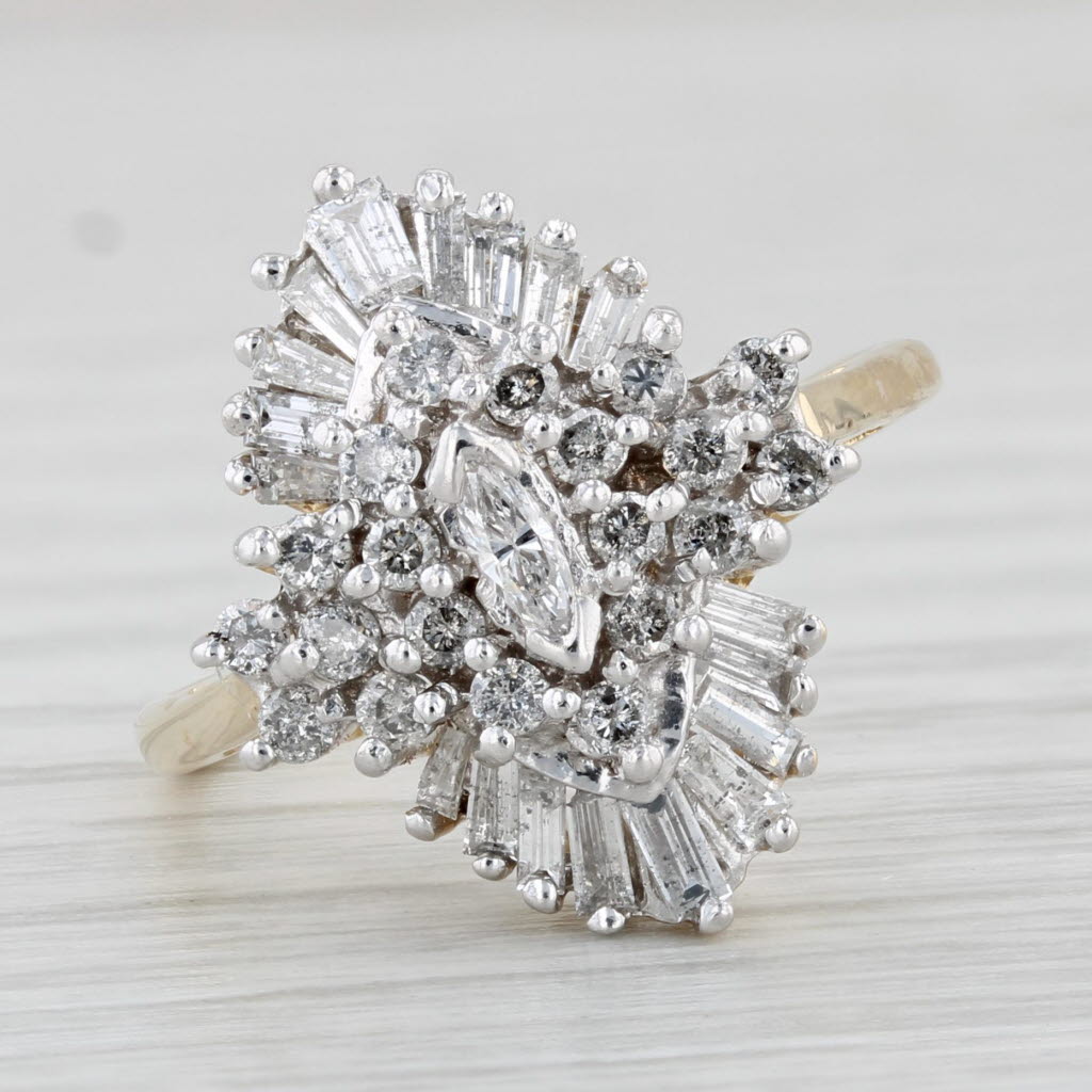 Light Gray 0.79ctw Diamond Cluster Ring 14k Yellow Gold Size 6