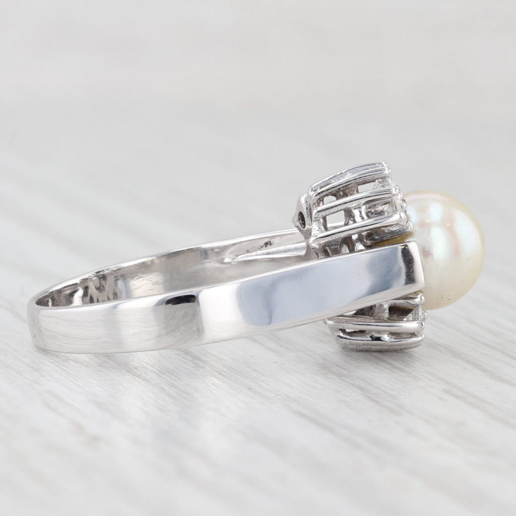 Light Gray Cultured Pearl 0.18ctw Diamond Halo Ring 18k White Gold Size 8