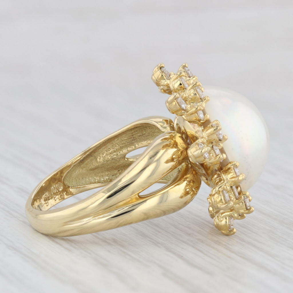 Light Gray Kurt Wayne Mabe Pearl Diamond Halo Flower Cocktail Ring 18k Yellow Gold Sz 7.75