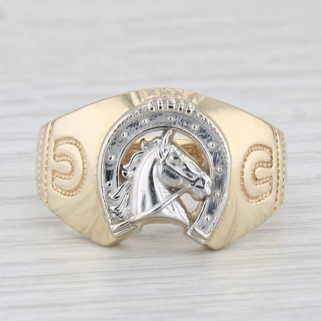 Light Gray Horseshoe Horse Ring 14k Yellow White Gold Size 10.25 Western Equestrian