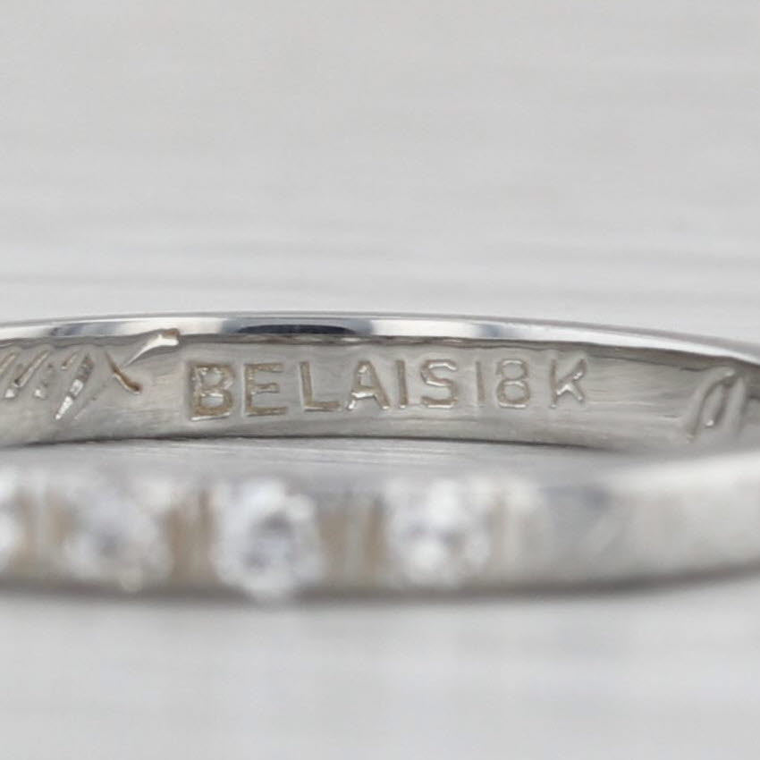 Antique Belais Diamond Wedding Band 18k White Gold Size 6 Stackable Ring