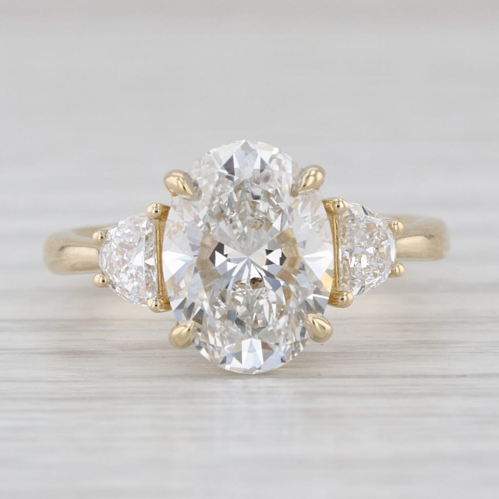 New IGI 3.49ctw Oval 3-Stone Lab Grown Diamond Engagement Ring 14k Yellow Gold