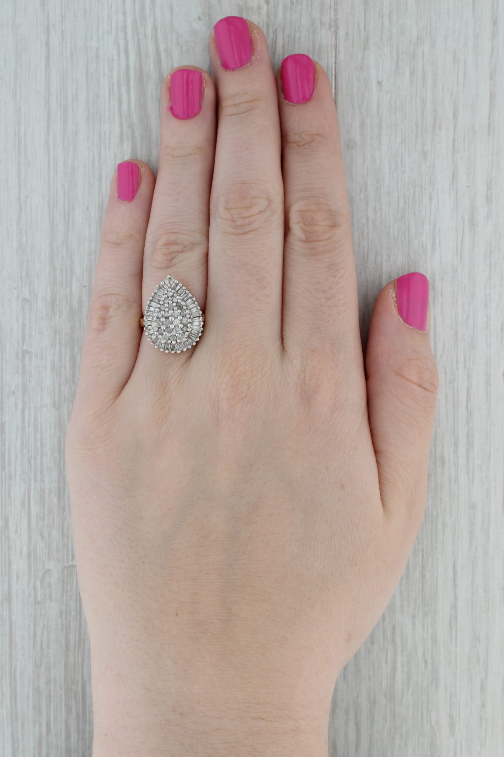 Dark Gray 1.26ctw Diamond Teardrop Ring 10k Yellow Gold Size 7.25 Cocktail Cluster