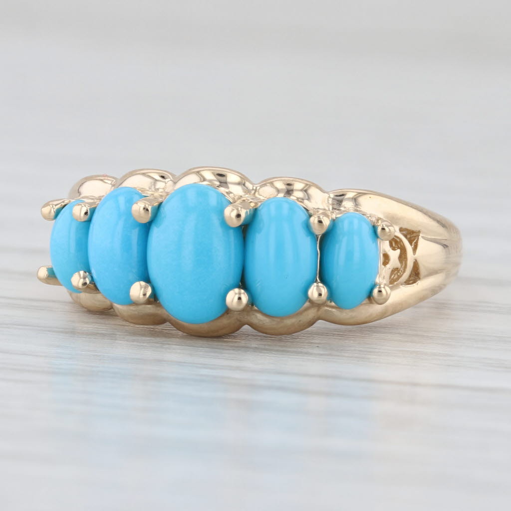Tiered Imitation Turquoise Ring 10k Yellow Gold Size 7.25