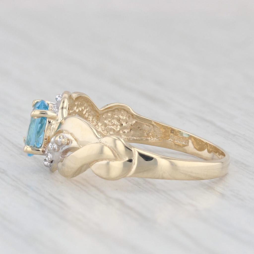 Light Gray 0.50ct Oval Blue Topaz Diamond Ring 10k Yellow Gold Size 7