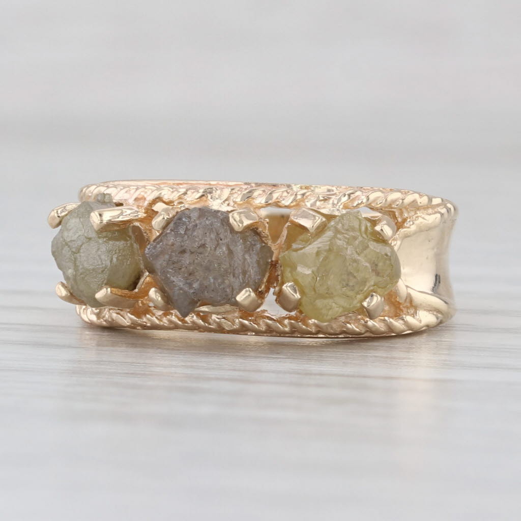Rough Cut Diamond 3-Stone Ring 14k Yellow Gold Size 6