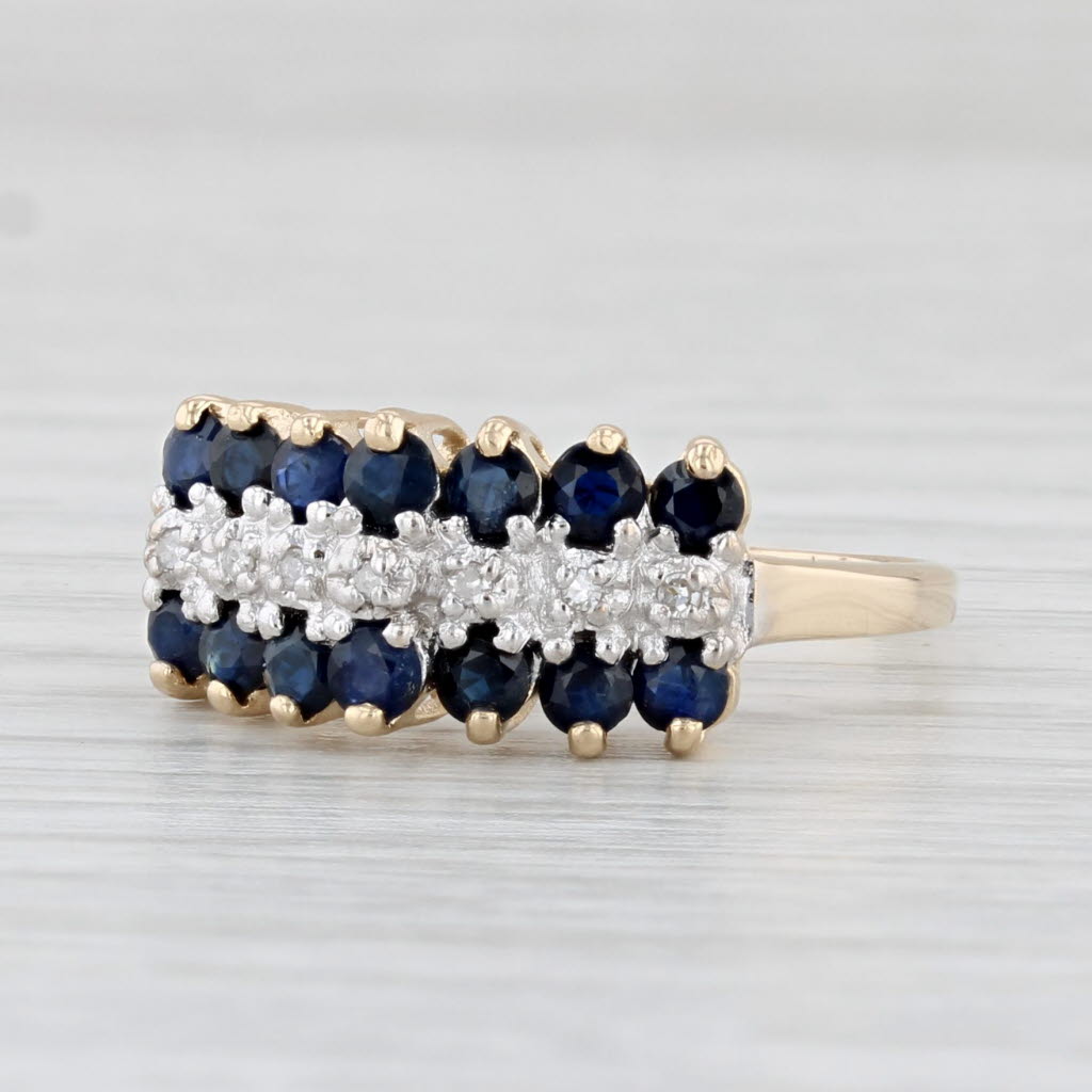 Light Gray 0.88ctw Blue Sapphire Diamond Tiered Pyramid Ring 10k Yellow Gold Size 7.25