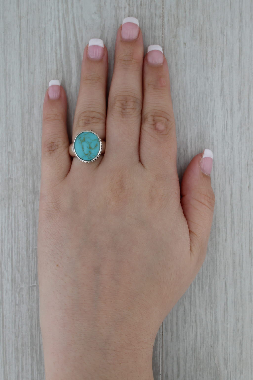 Thae Imitation Turquoise Cabochon Ring Sterling Silver Size 6.5-6.75