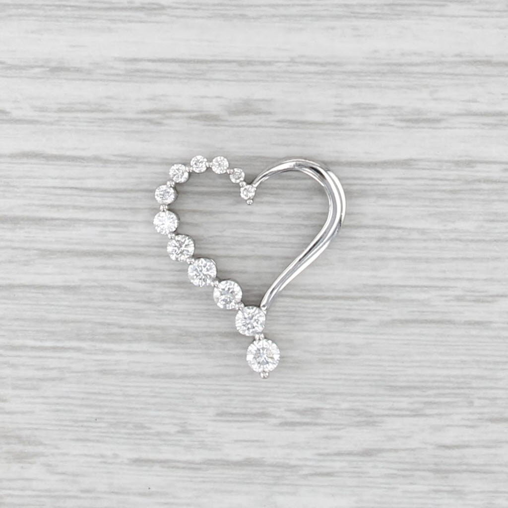 0.91ctw Diamond Open Heart Pendant 14k White Gold Floating Drop