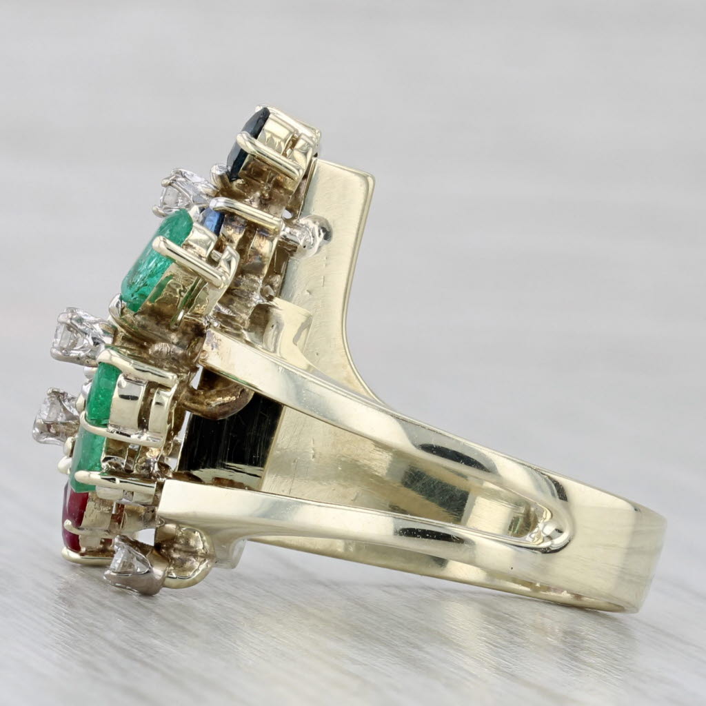 Gray 3.09ctw Gemstone Flower Ring 14k Gold Emerald Ruby Sapphire Diamond Size 6.5