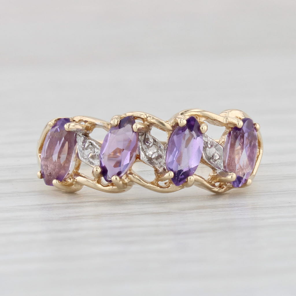 Light Gray 0.84ctw Amethyst Diamond Ring 10k Yellow Gold Size 6.75