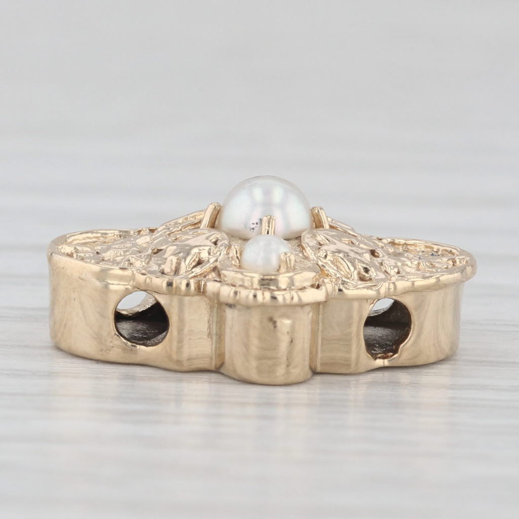 Light Gray Cultured Pearl Filigree Slide Bracelet Charm 14k Yellow Gold Richard Glatter