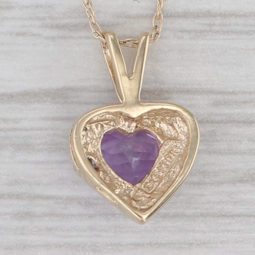 0.58ct Amethyst Heart Pendant Necklace 10k Yellow Gold 19" Rope Chain Diamonds