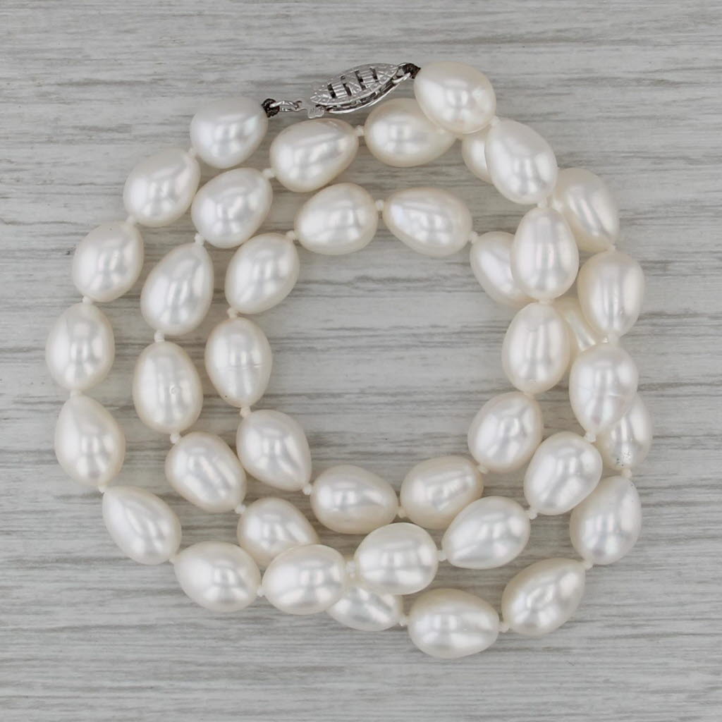 Cultured Pearl Strand Necklace 14k White Gold Clasp Single Bead Strand 18"