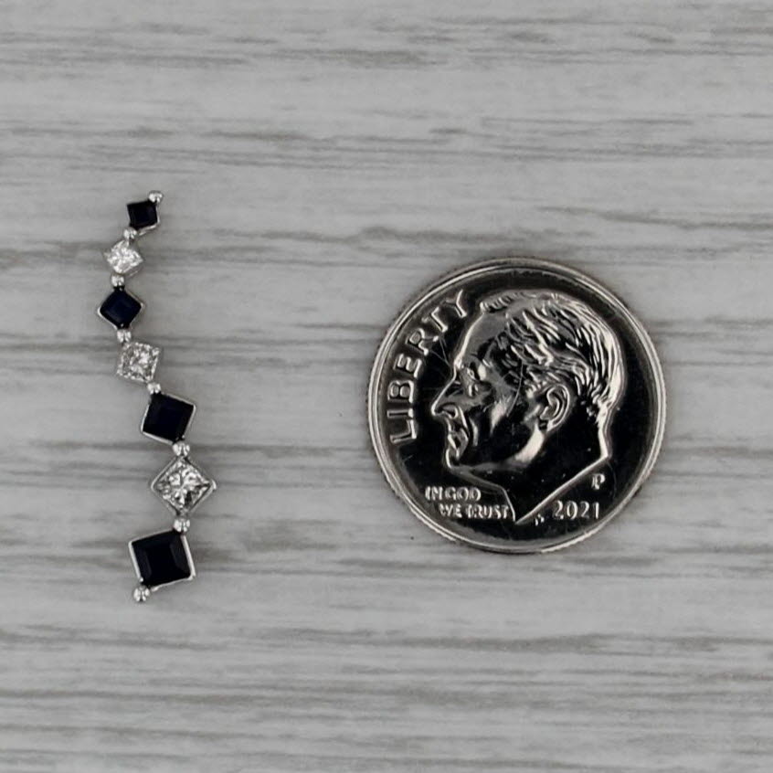 0.56ctw Blue Sapphire Diamond Journey Pendant 14k White Gold Floating Drop