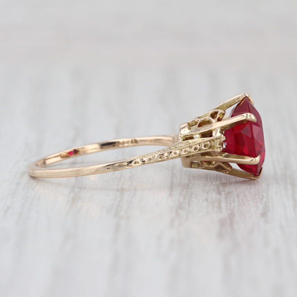 Vintage 3.90ct Lab Created Ruby Ring 10k Yellow Gold Size 8.5 Round Solitaire