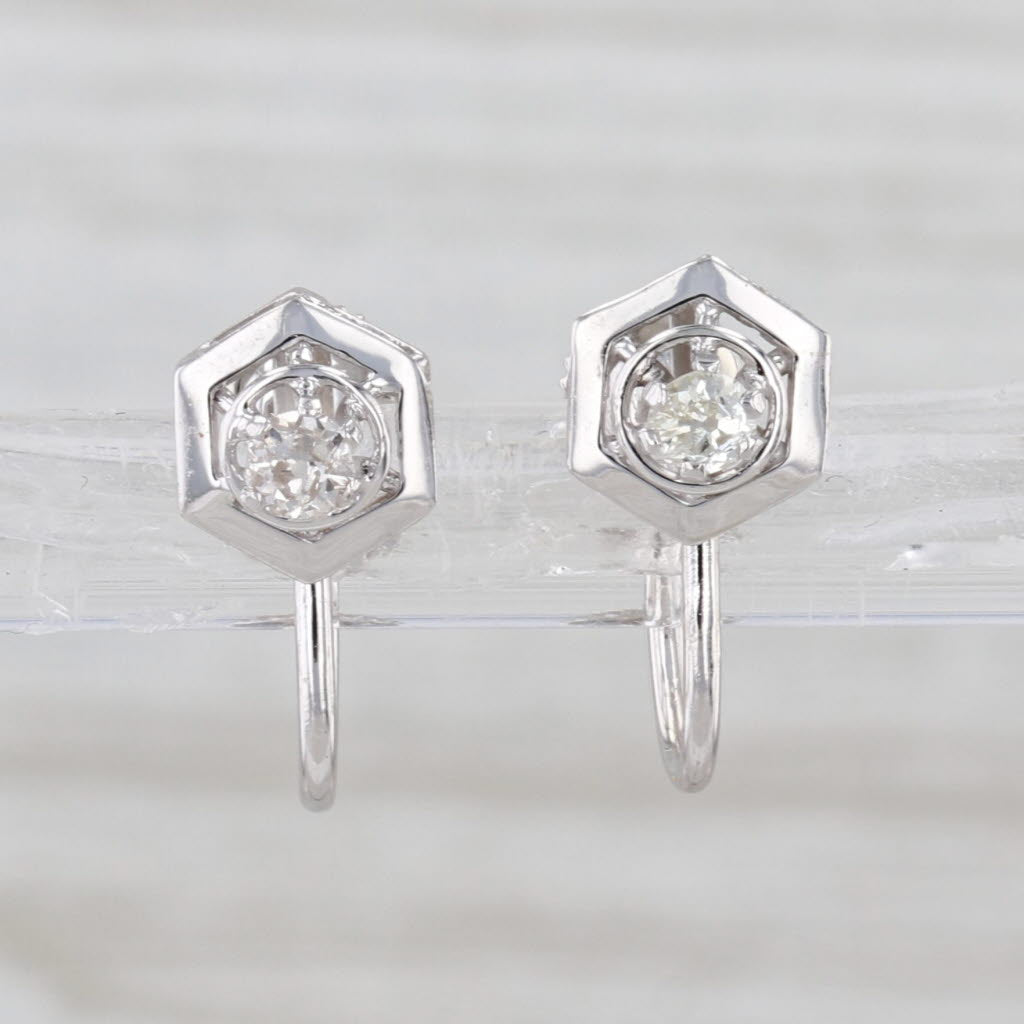 0.18ctw Diamond Stud Screw On Non Pierced Earrings 14k White gold