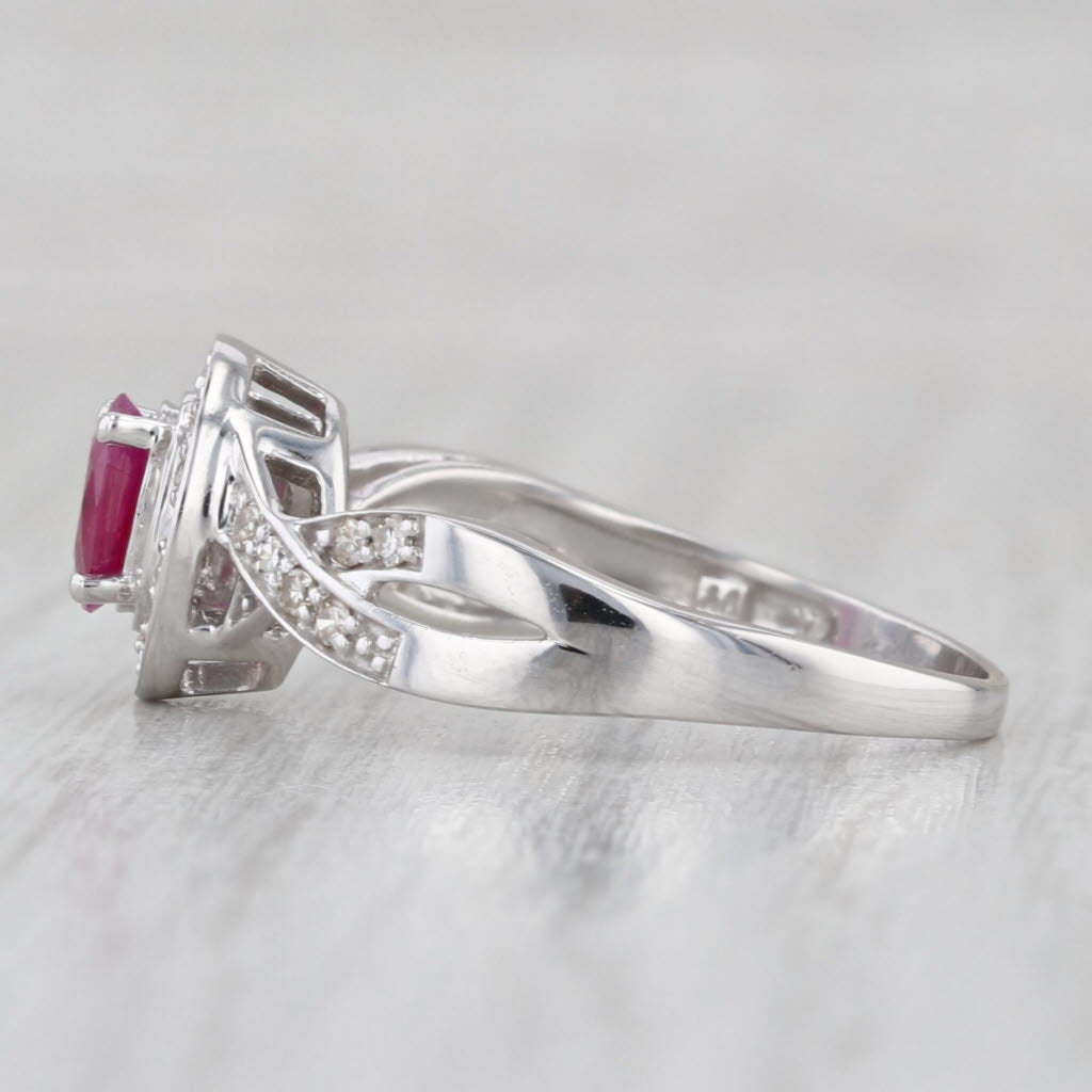 0.70ctw Oval Ruby Diamond Halo Ring 10k White Gold Size 7.5