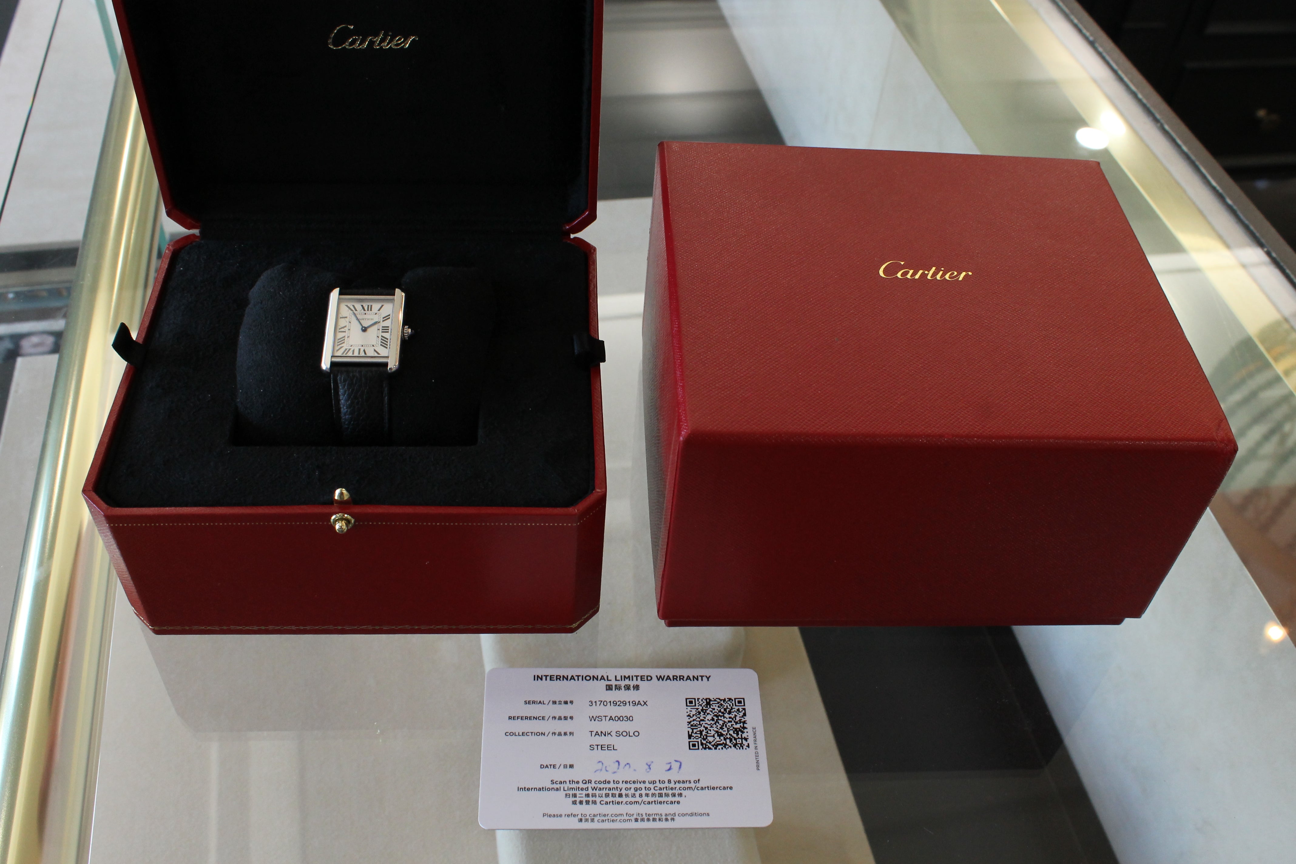 Cartier Solo Tank ref.3170 Stainless Steel 24mm Quartz Watch Strap Deployant Box
