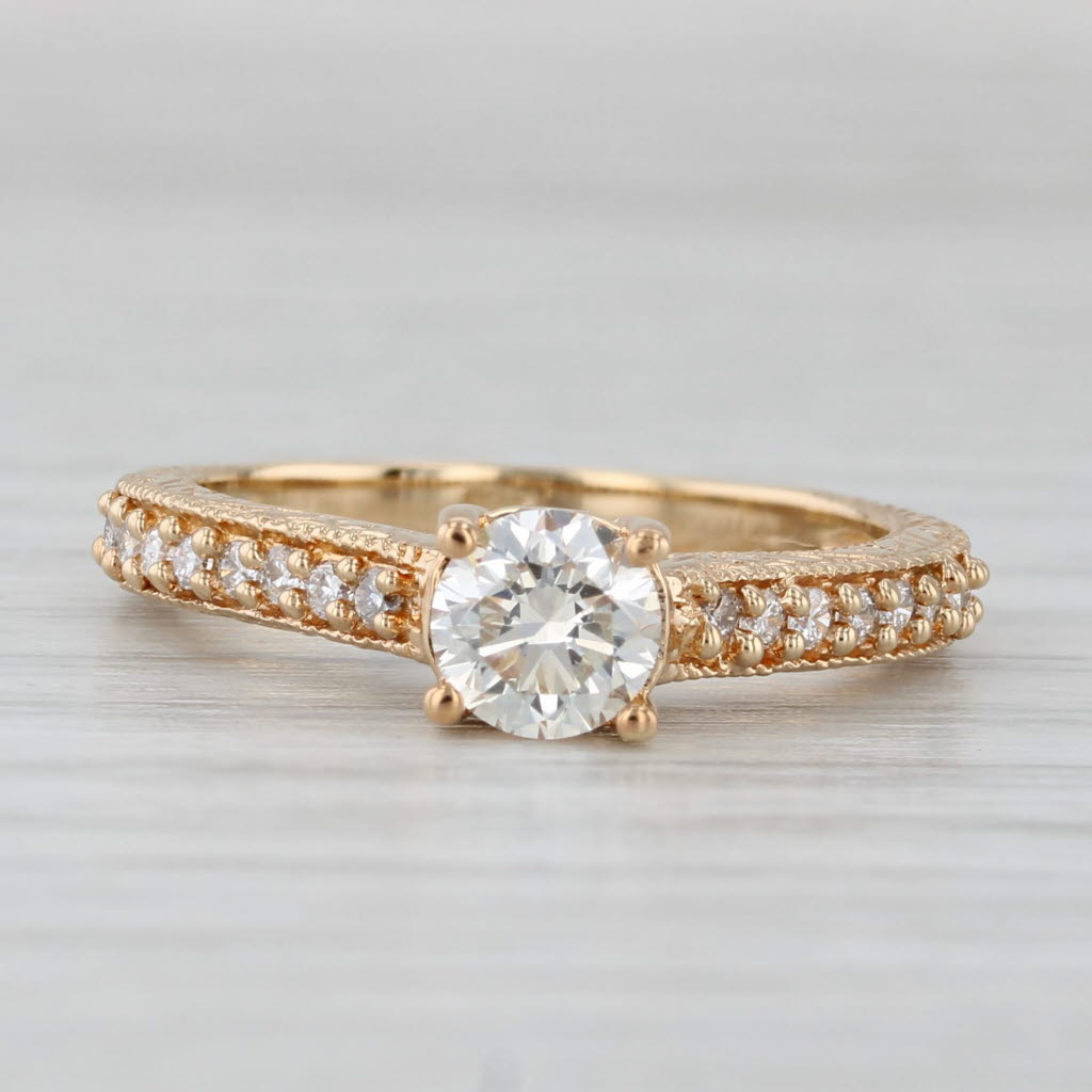 Light Gray New 0.81ctw Round Diamond Engagement Ring 18k Gold Sz 6.5 Cathedral Etched Band