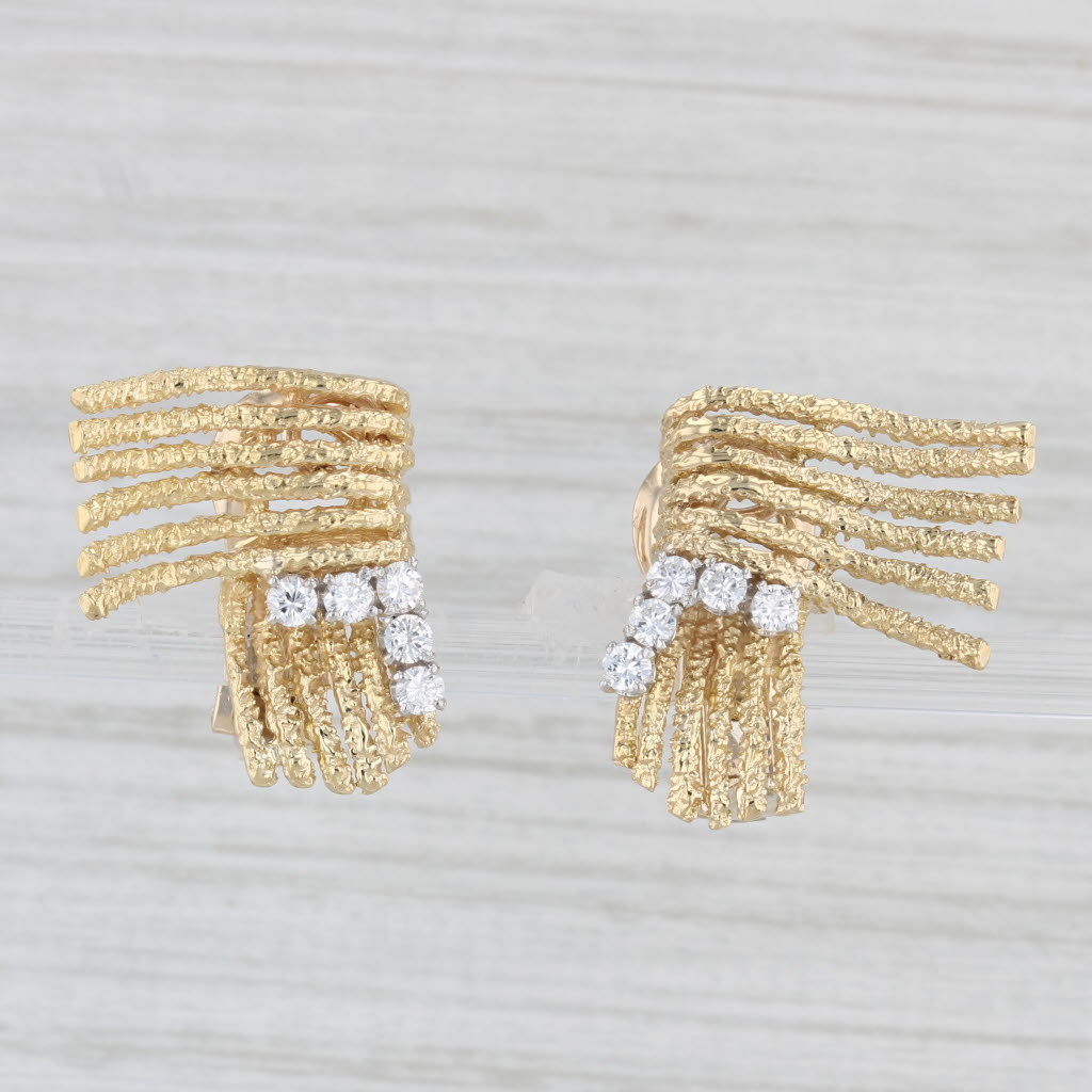 Light Gray 0.40ctw Diamond Abstract Earrings 18k Yellow Gold Pierced Omega Back Drops
