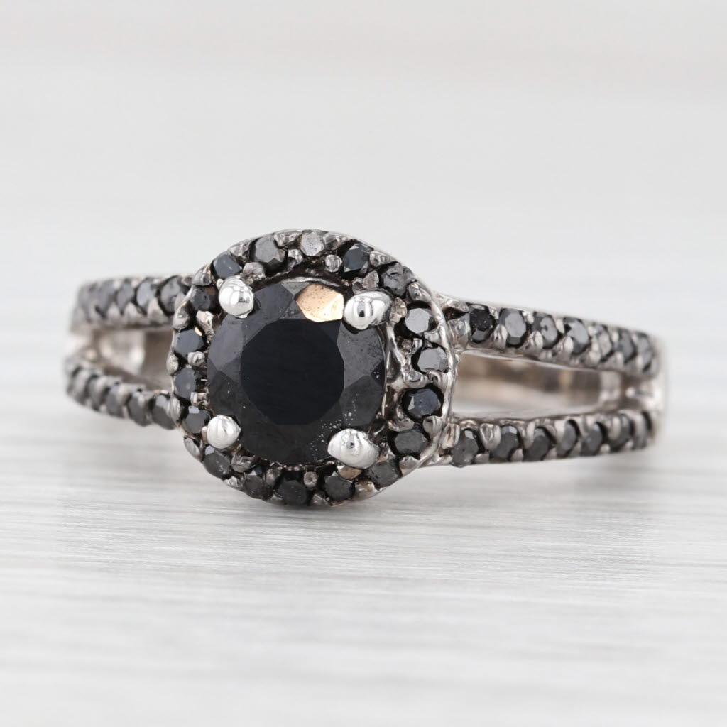 Light Gray Black Cubic Zirconia Halo Ring 10k White Gold Size 5.75 Gothic Engagement
