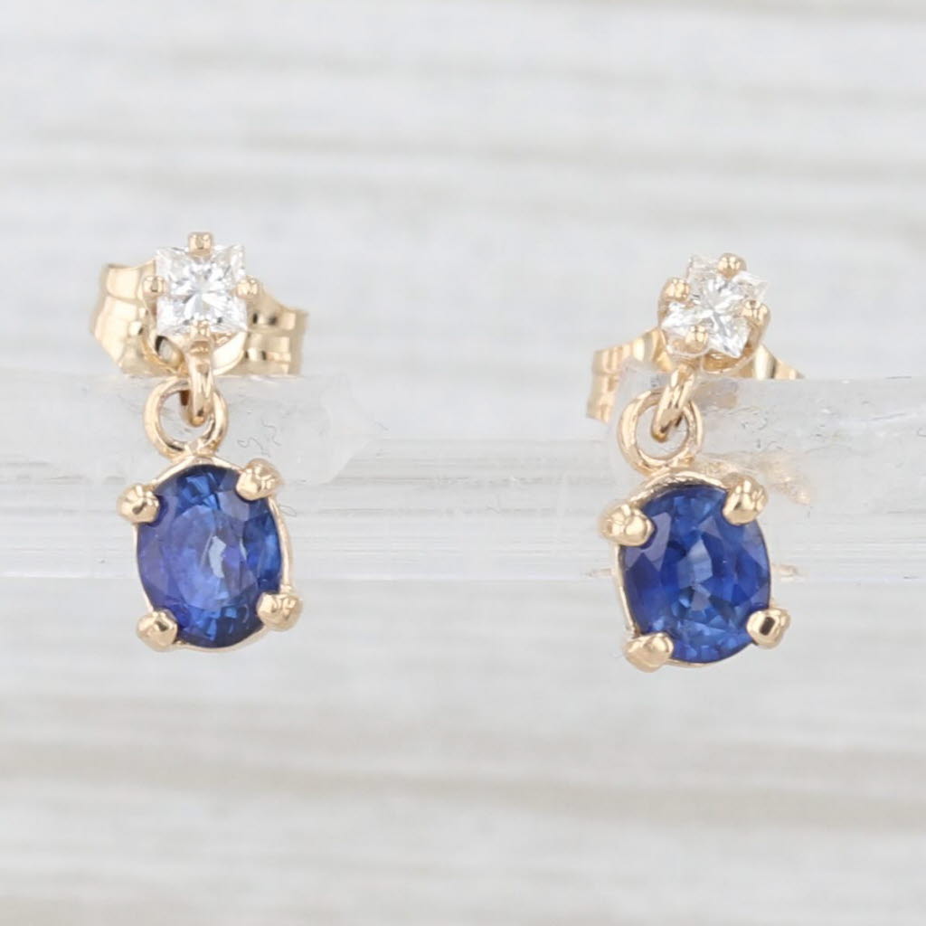 Light Gray 1.20ctw Blue Sapphire Diamond Dangle Earrings 14k Yellow Gold