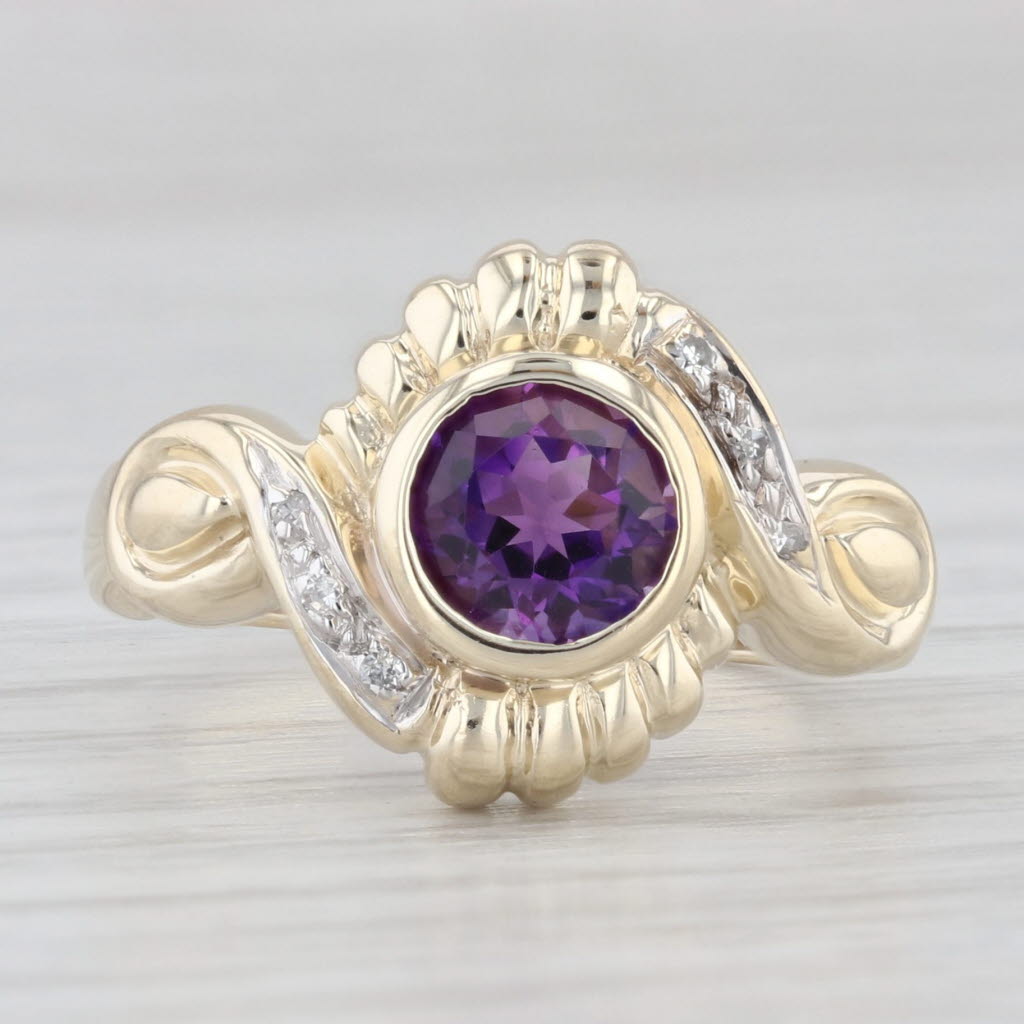 Light Gray 0.90ct Round Amethyst Solitaire Ring 10k Yellow Gold Size 6.25 Diamond Accents