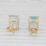 6ctw Blue Topaz Stud Earrings 14k Yellow Gold Emerald Cut Solitaires