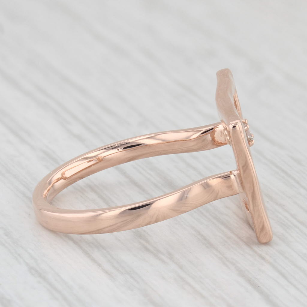 Light Gray Diamond Accented Abstract Rectangle Ring Hammered 14k Rose Gold Size 6.75