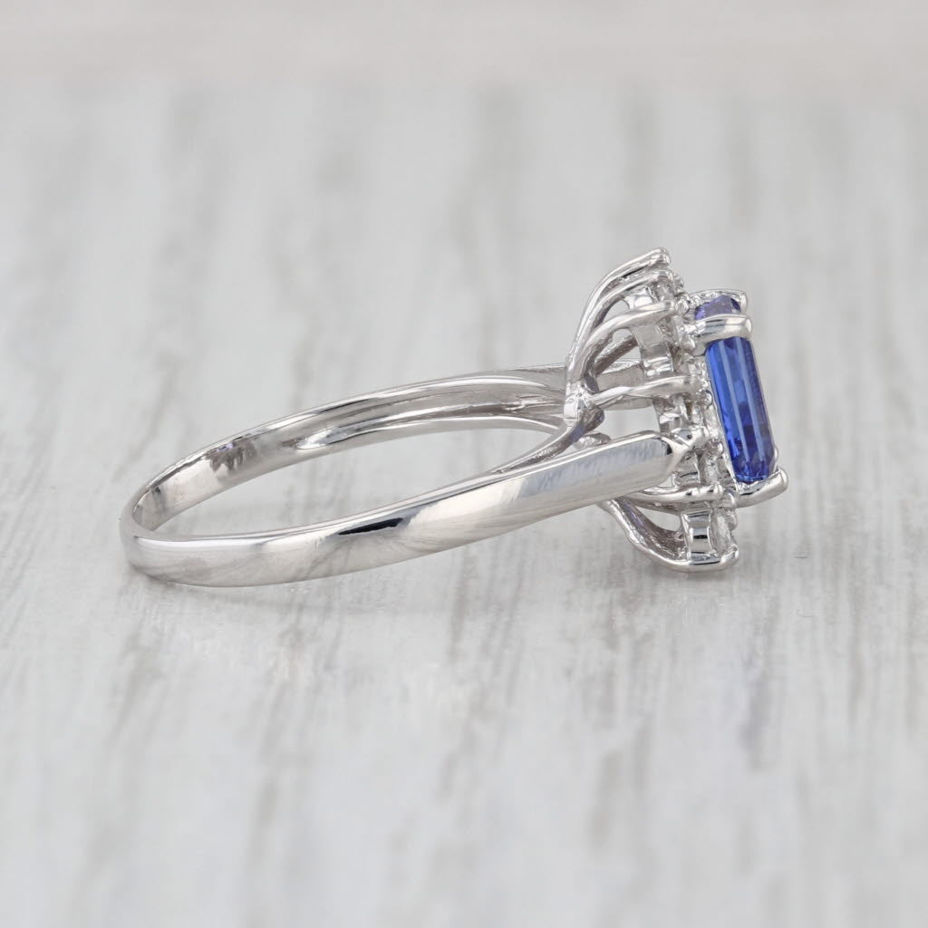 1.43ctw Tanzanite Diamond Halo Ring 18k White Gold Size 7