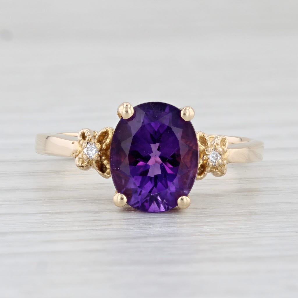 Light Gray 2.57ctw Oval Amethyst Diamond Ring 10k Yellow Gold Size 9