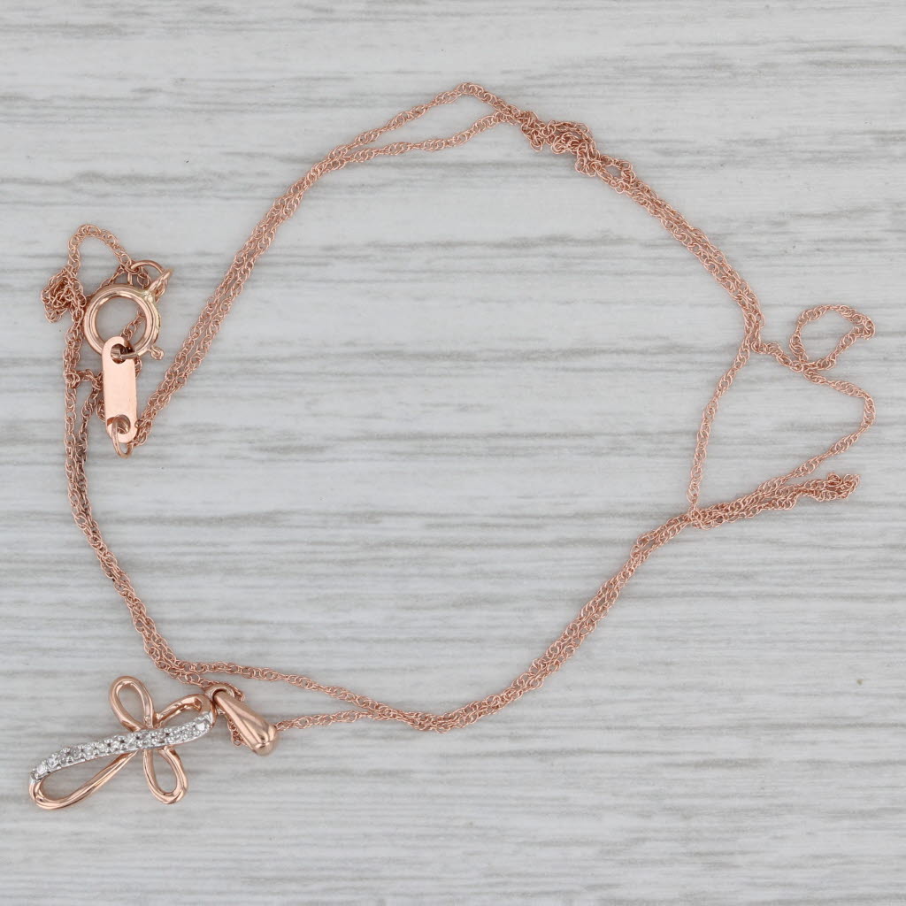 Gray Diamond Cross Pendant Necklace 10k Rose Gold 18" Rope Chain 0.8mm