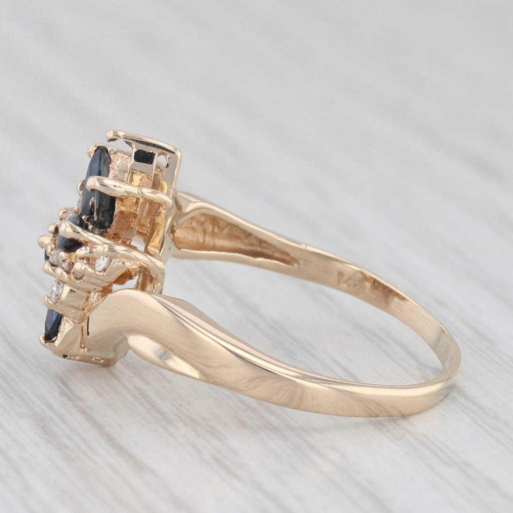 Light Gray 1.75ctw Blue Sapphire Cluster Diamond Bypass Ring 14k Yellow Gold Size 10