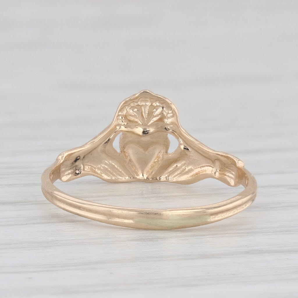 Light Gray Small Irish Claddagh Ring 14k Yellow Gold Size 3